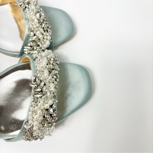 BADGLEY MISCHKA CLARA WOMEN SANDAL HEELS SATIN BLUE SIZE 10 - Picture 6 of 9
